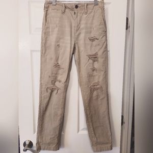 American Eagle Flex Straight Lived-In ripped distressed Khaki beige Pant 29x30